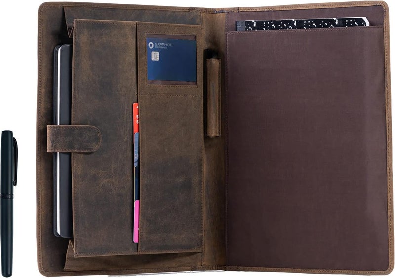 KomalC Leather Business Portfolio with Luxury Pen Business Personal Organiser Folder Full Grain Leather padfolio by (Buffalo Distressed Tan) - Image 2